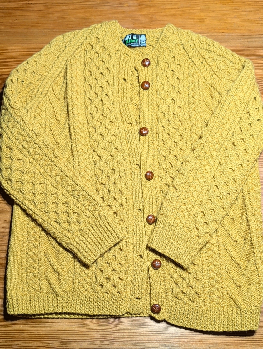 Vintage Abbey Knitwear Mustard Wool Cardigan Made In Ireland